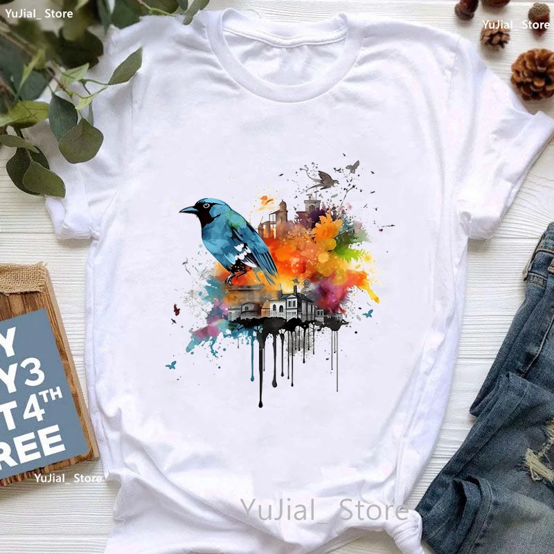 

Watercolor Colorful Frog/Parrot /Rabbit/Bird/Panda Print T Shirt Women'S Clothing Harajuku Kawaii T-Shirt Summer Fashion Tshirt