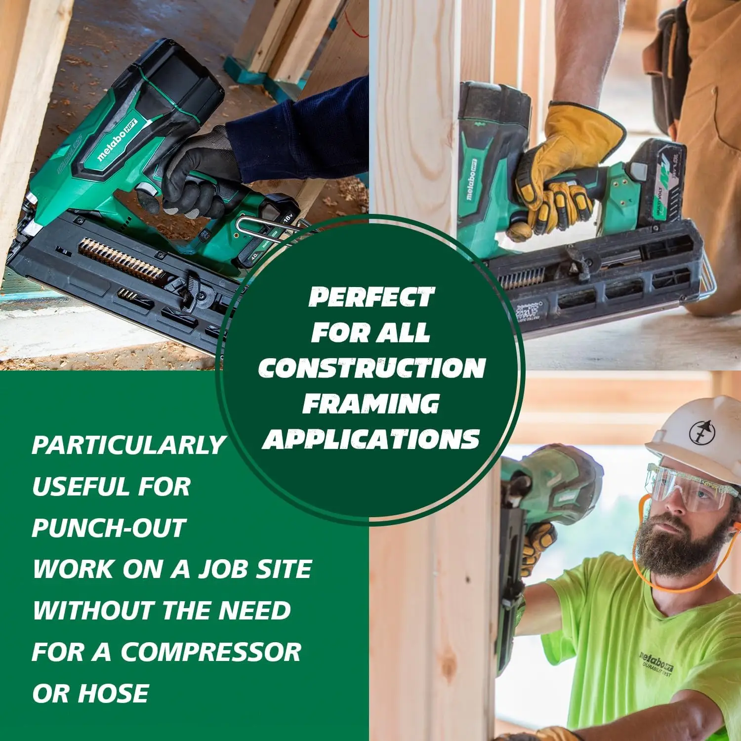Metabo HPT Cordless 18V MultiVolt™ Framing Nailer Kit | 21 Degree Magazine | Round Head Nails from 2-Inch up to 3-1/2-Inch 3