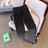 140Kg Plus Size Women's Hip 126 Autumn Loose Slightly Flared Elastic High Waisted Jeans Split Denim Pants 2XL 3XL 4XL 5XL 6XL - Image 3