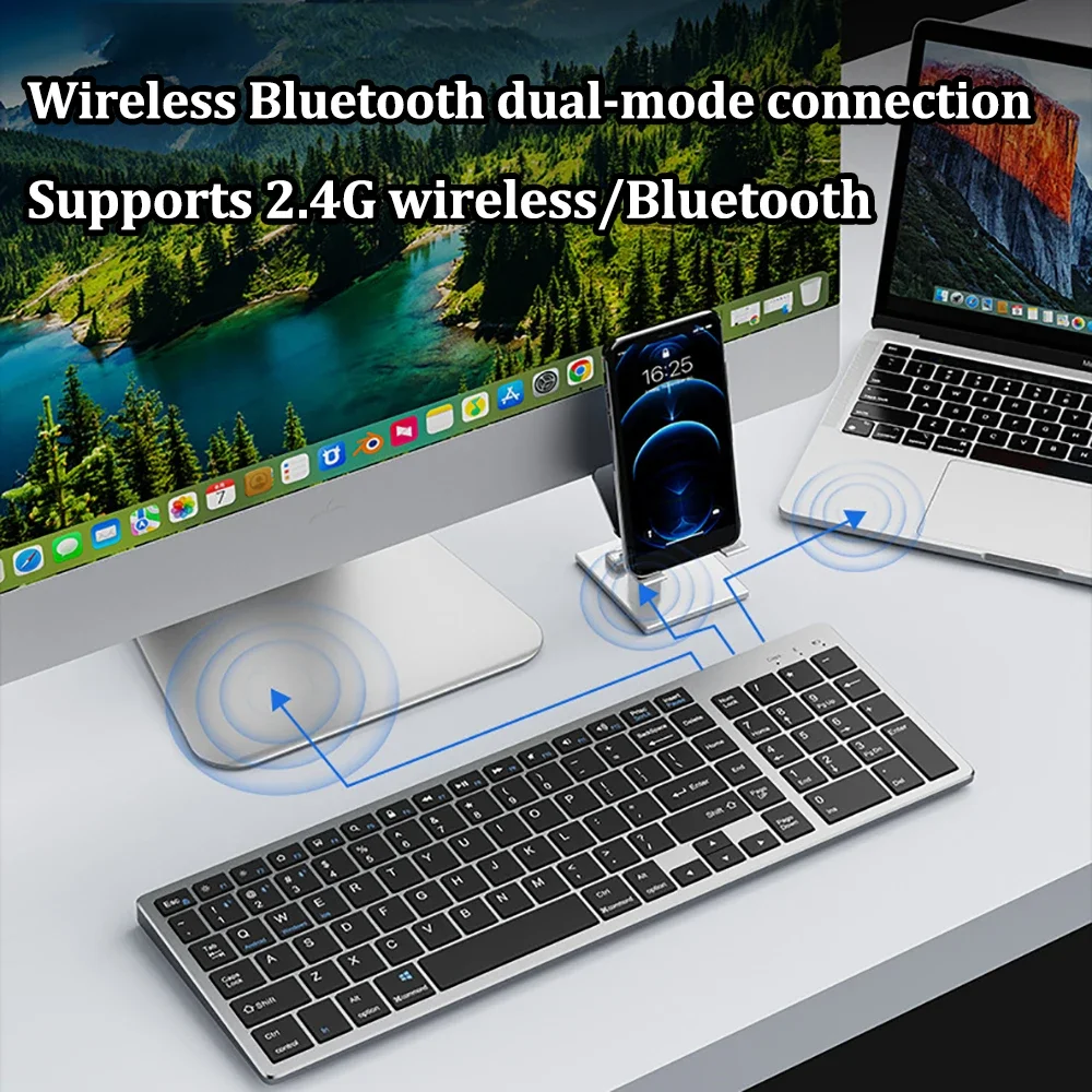 Dual-Mode 2,4-GHz-Funktastatur mit Dual-Bluetooth und 102 Tasten, wiederaufladbar für PC, Laptop, Android, Windows und MacOS_voghion.com