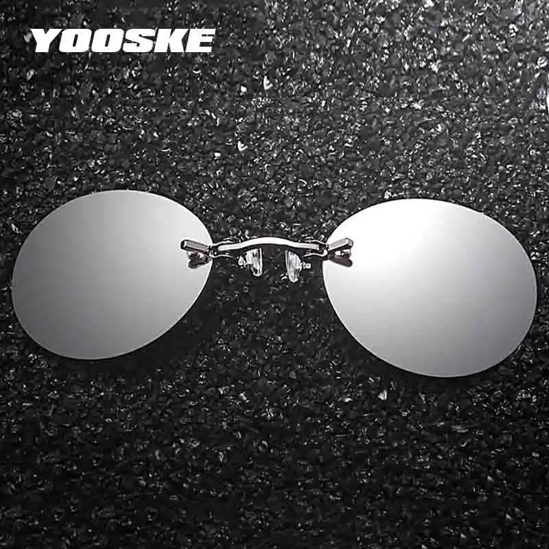 

YOOSKE Matrix Morpheus Small Round Rimless Sunglasses Men Classic Clamp Nose Sun Glasses Mens Ultralight Mini Frameless Glasses