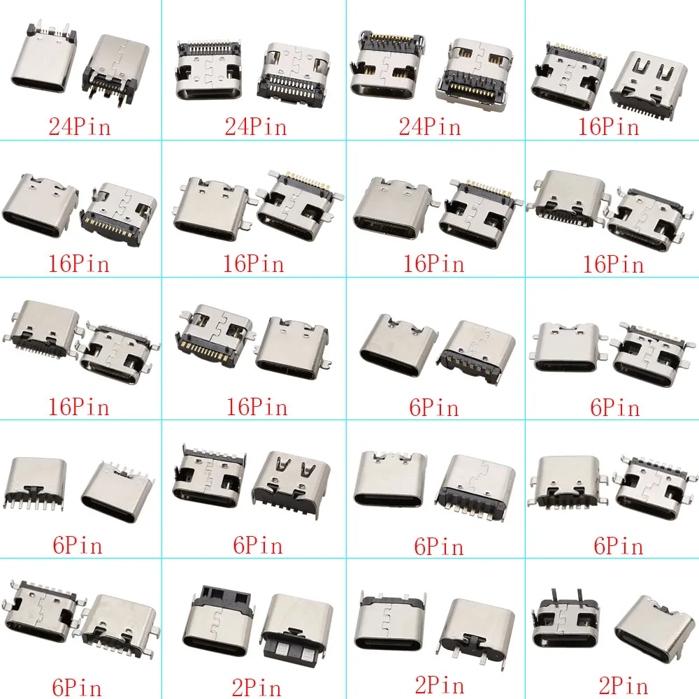 10Pcs USB Typ-C 2/6/16/24Pin Weibliche Lade Port Jack Stecker SMD SMT PCB USB-C Buchse Löten Typ Adapter DIY