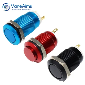 VaneAims 12mm Mini interruttore a pulsante in metallo HS12 interruttore momentaneo con ripristino automatico ossidazione rosso giallo blu verde nero 0,5A 2 pin 1