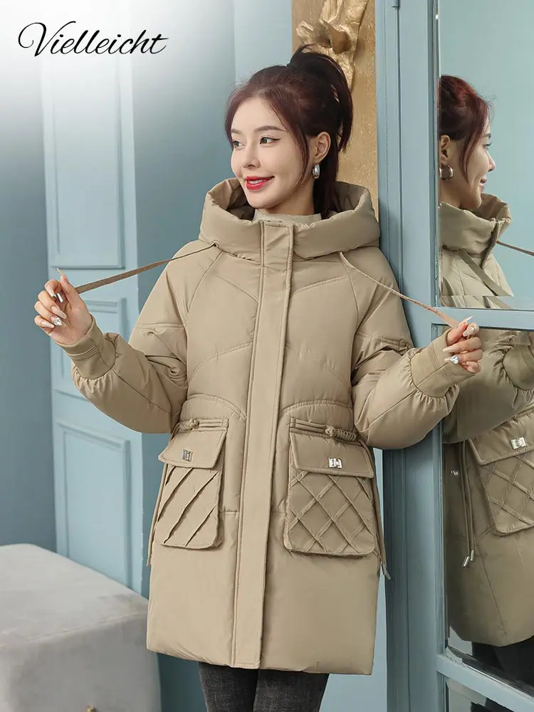 Vielleicht 2023 New Solid Winter Women Coat Oversized Parkas Jackets Casual Thick Warm Hooded Coat Female Winter Jacket Outwear