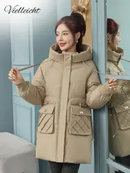 Vielleicht 2023 New Solid Winter Women Coat Oversized Parkas Jackets Casual Thick Warm Hooded Coat Female Winter Jacket Outwear