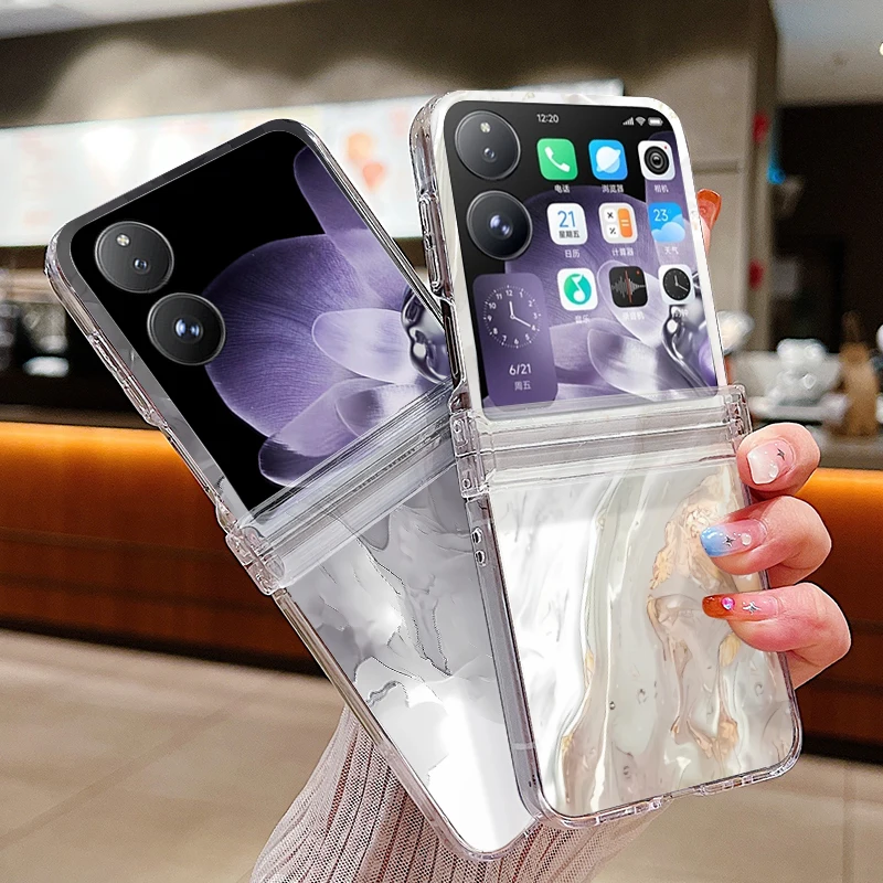 Colorful Marble Pattern Transparent Shockproof Phone Case - Hard PC Clear Folding Cover