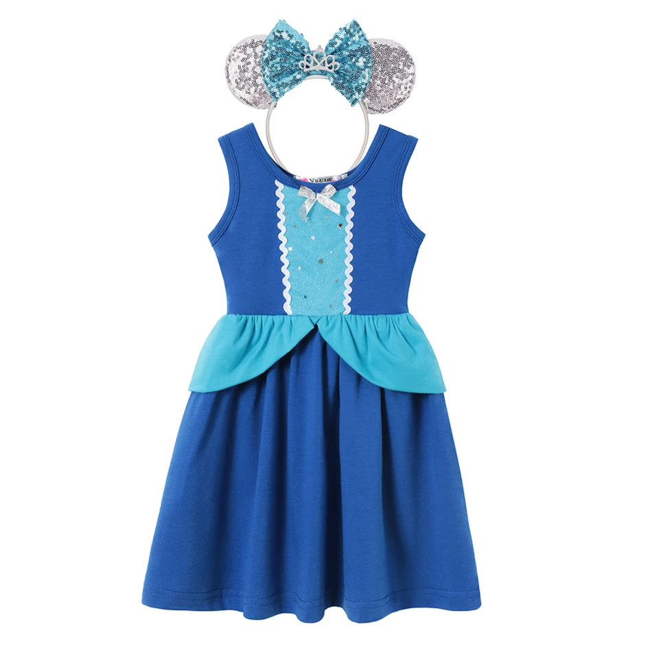 thumbnail image 1 of Vestido con temática de princesa de Disney para niños, disfraz de Frozen, Encanto, Bella, Aurora, fiesta de cumpleaños, vacaciones, informal, Verano, 1 of 5