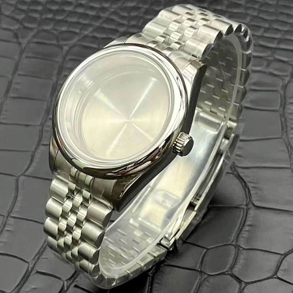 Silver Round Smooth-Polished 316L Stainless Steel Sapphire Glass Watch Case