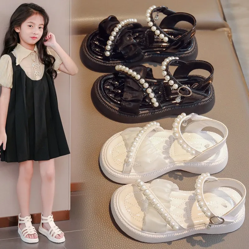 

Baby Girl Shoes for Kids Girls Sandals Summer 2023 Fashion Beading Princess Girl Shoe Children's Flat Sandal Free Shipping 23-36