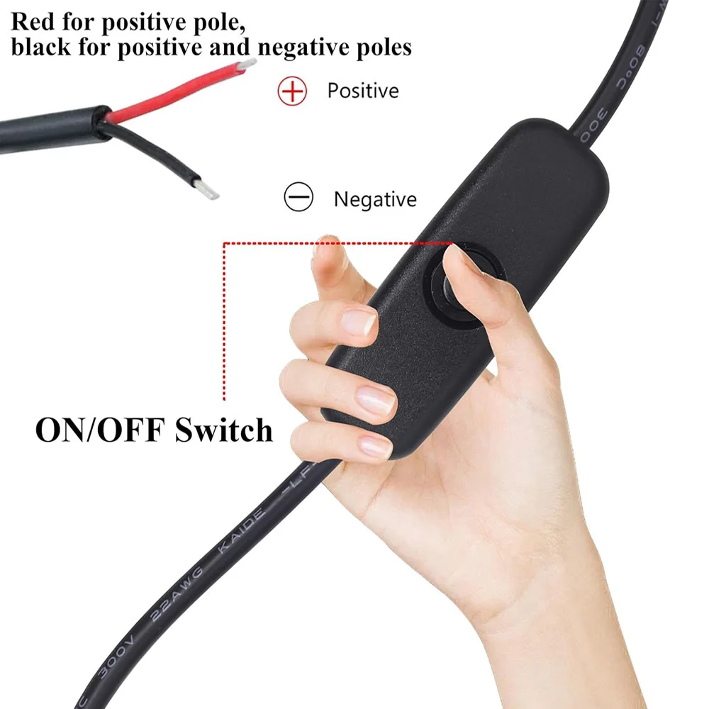 1m/2m USB C타입 피그테일 케이블 연장 전원 케이블 (ON/OFF 스위치 포함) USB-C 플러그 - 2핀 베어 와이어 오픈 엔드 커넥터 (DIY용)