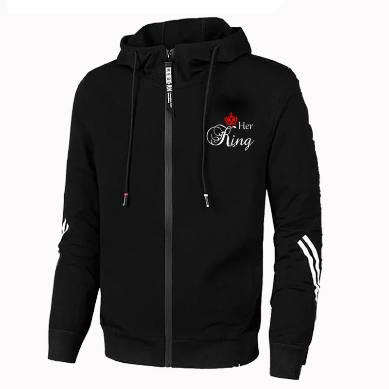 

Spring Autumn Long Sleeve Zipper Coats Male Fahion Her King Printed Hooded Jackets Outdoor Sport Hoodies for Men