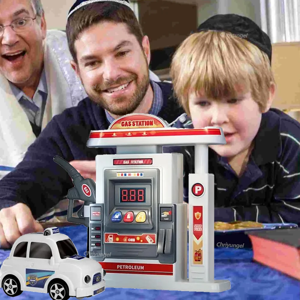 Gas Station Toy for Kids Simulation Gas Pump Toy Model with Spray Car Set Pretend Play Educational Toys Gifts for Boys Girls 2