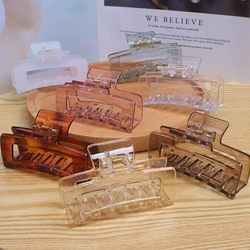 

Korean Simple Transparent Color Grab Clip Back Spoon Hair Clip Square Wash Face Hair Grab Hair Accessories for Women