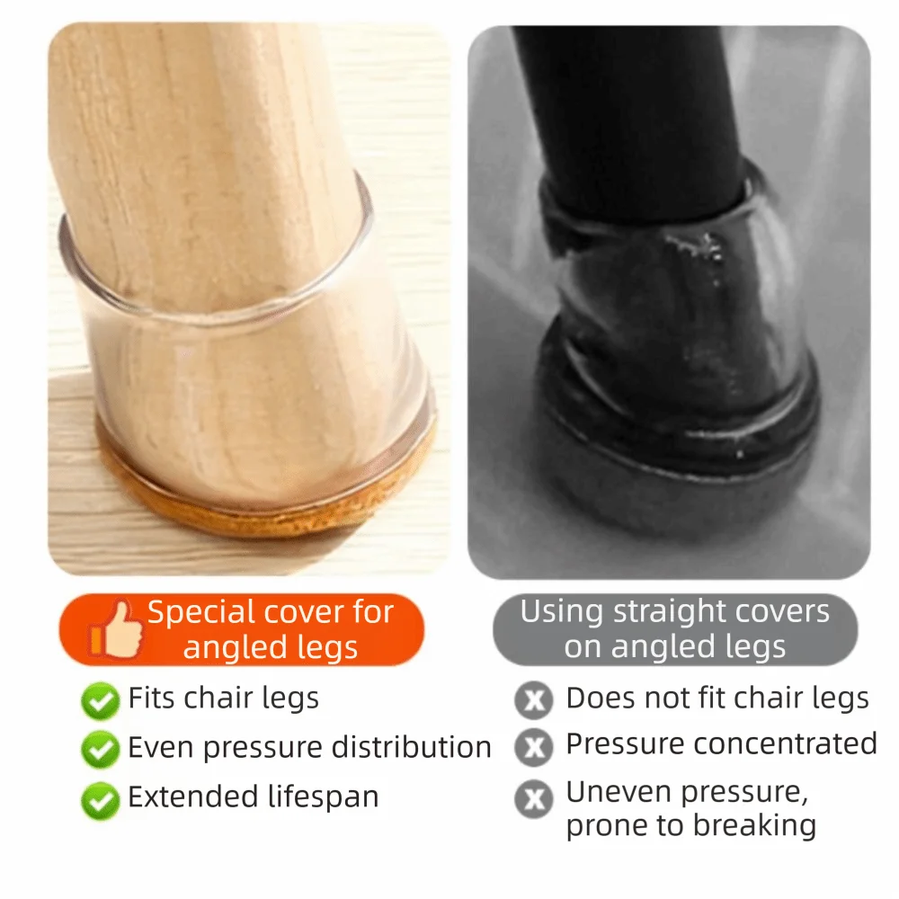 Silicone Material Silicone Chair Leg Protectors Felt Surface 15-25° Slanted Non-Slip Floor Protectors Flexible Design