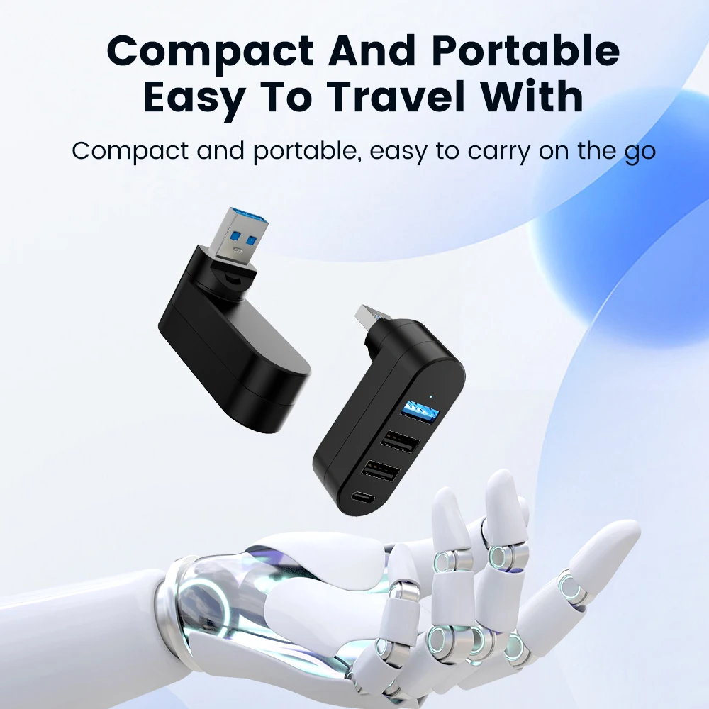 Compact Rotatable High-Speed 4-Port USB Hub Adapter