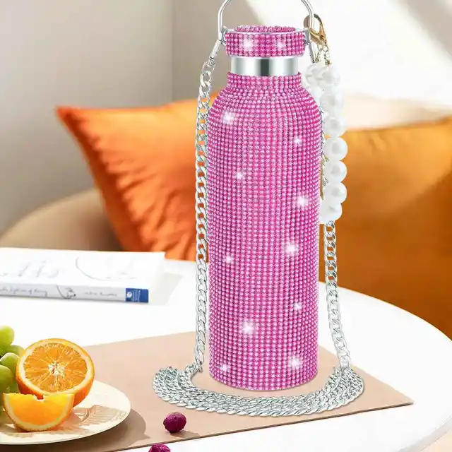 350/500/750/1000ml Luxury Rhinestone Thermos Bottle 2pcs Chain Portable Water Bottle Double Wall Stainless Steel Thermal Flask 2
