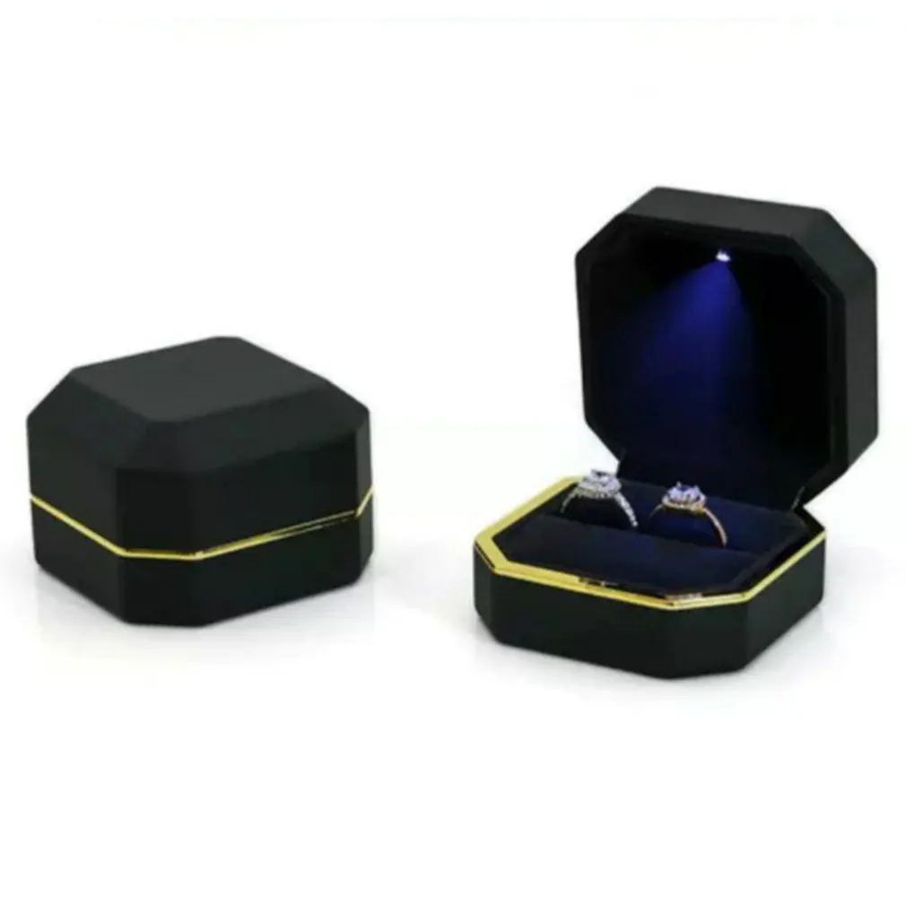 Set Di 2 Scatole Portaanelli In Velluto Nero - Quadrate 5,5x5x4 Cm - Per Fidanzamento, Matrimonio E Proposta