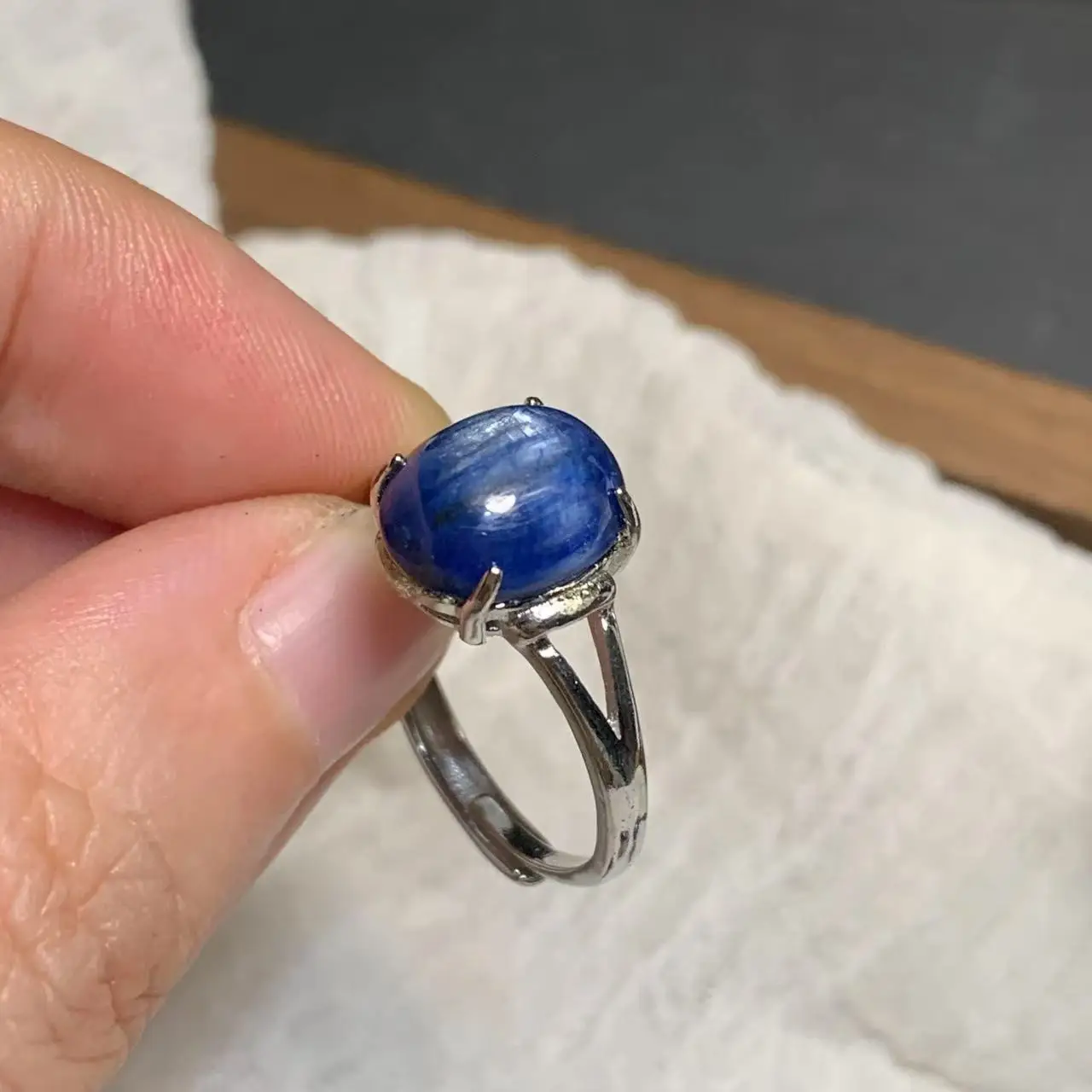 10*8MM Natural Blue Kyanite Ring Adjustable Female Ring Jewelry for Women Gift Wholesale High Quality Vintage Fine