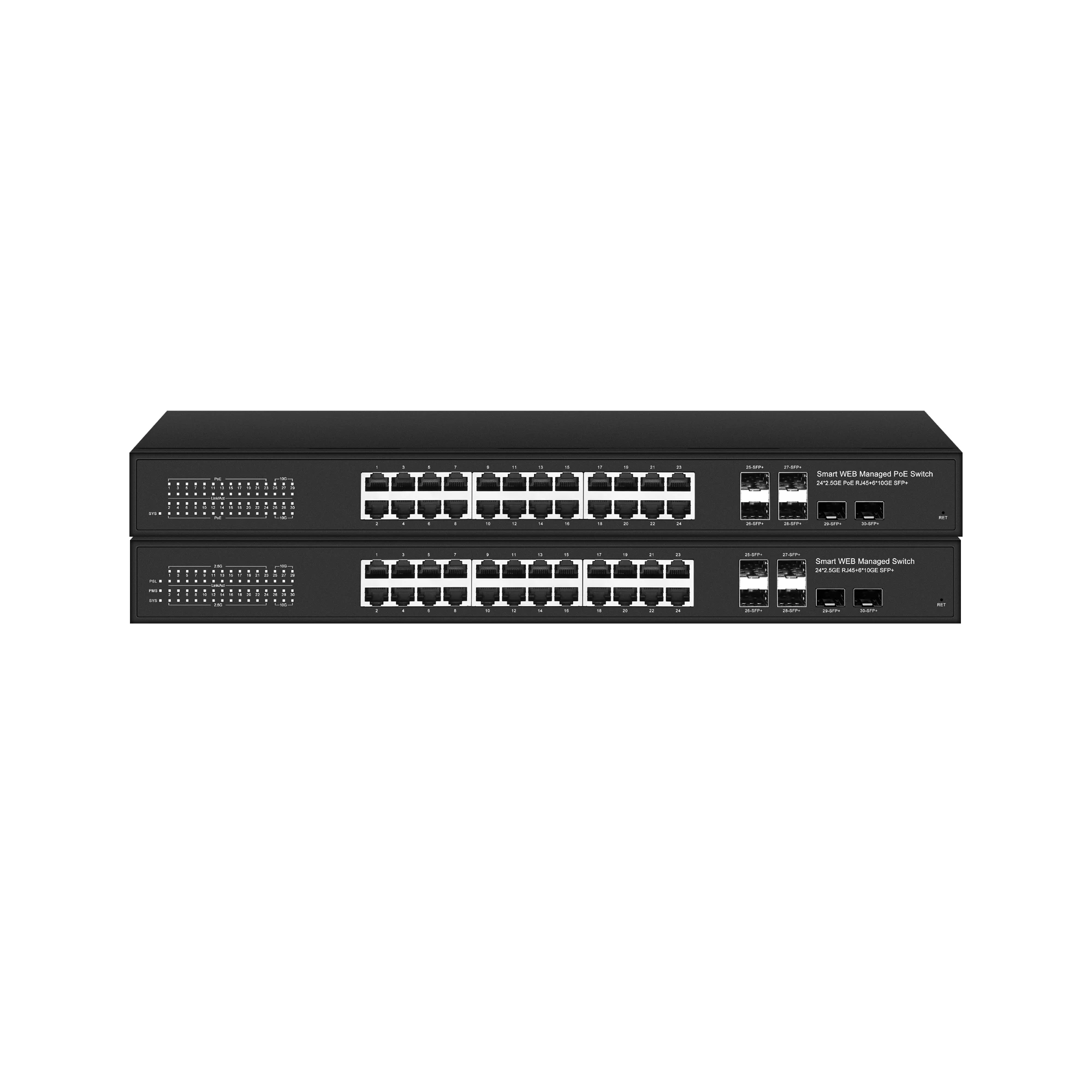 라이트 스마트 24 포트 2.5G POE 또는 비 관리 스위치, 6*10G SFP + 업 링크