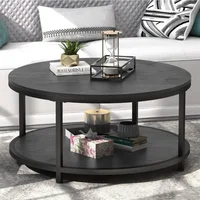 Rustic Industrial 35.8" Round Coffee Table with Storage Shelf and Sturdy Metal Legs, Easy Assembly 1