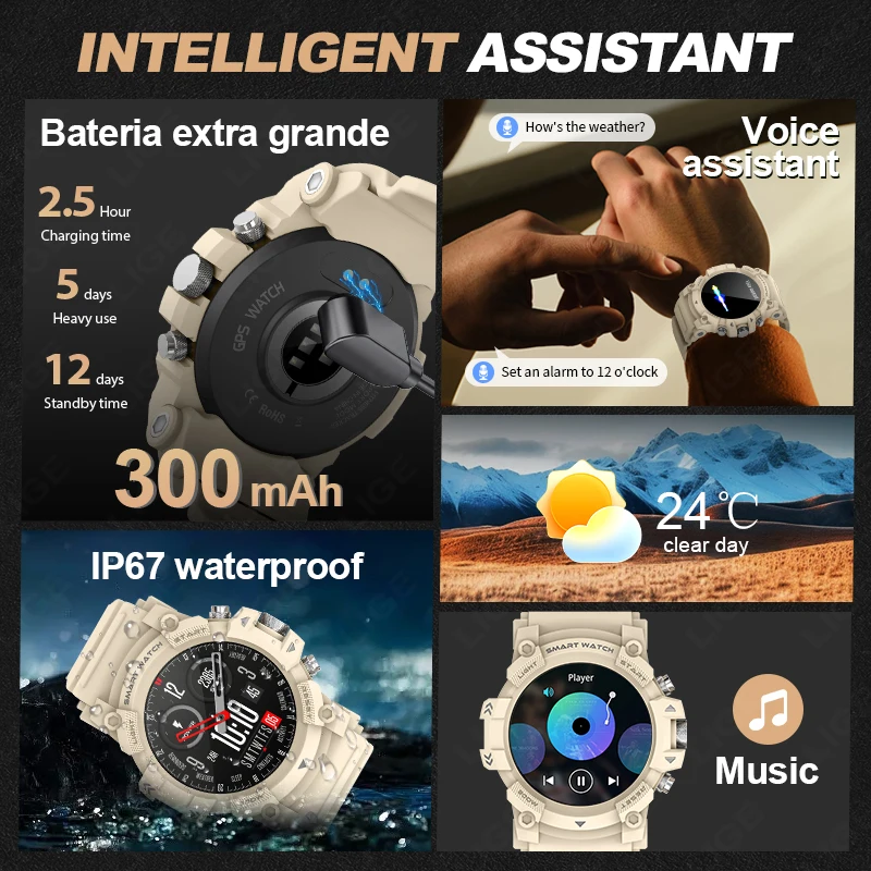 LIGE New GPS Sports Smart Watch Men Call Reminder Heart Rate Blood Oxygen Fitness Waterproof Outdoor Smartwatch For Android IOS