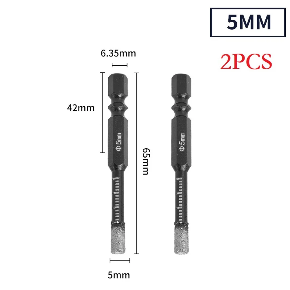 2PCS Drill Bit 5-16mm Diamond Dry Drill Bits Dry Brazing Hole Opener For Drilling Marble Ceramic Tile Power Tool Accessories 2pcs 5 6 8 10 12 14 16mm diamond dry drill bits hole saw cutter for marble ceramic tile hex shank multifunctional drilling tools