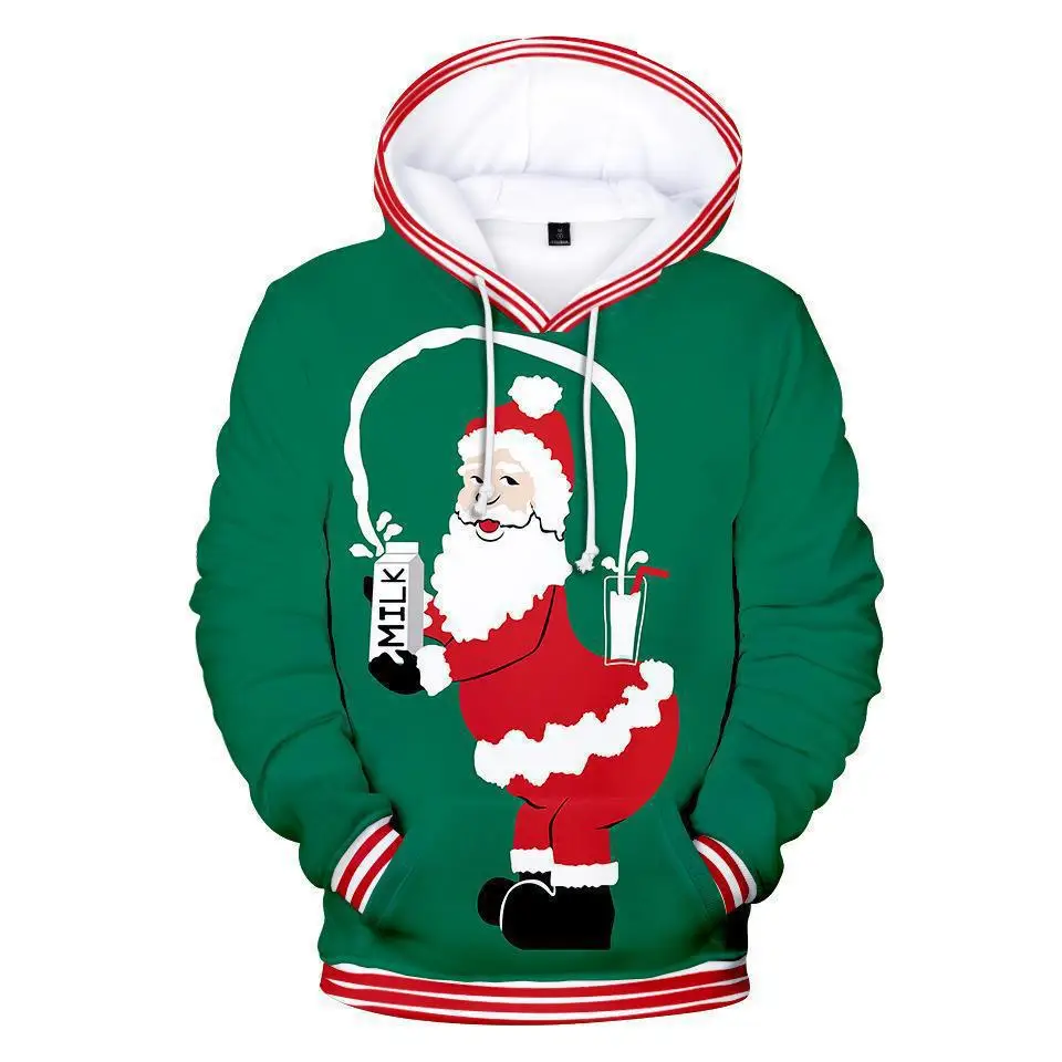 2023 New Christmas Couple Hoodie 3D Digital Print Santa Claus Couple Casual Hoodie Sweater