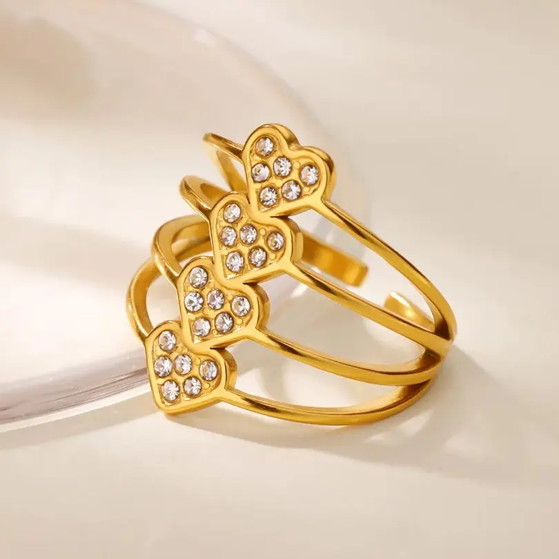 Zircon Multi-layered Heart Ring For Women