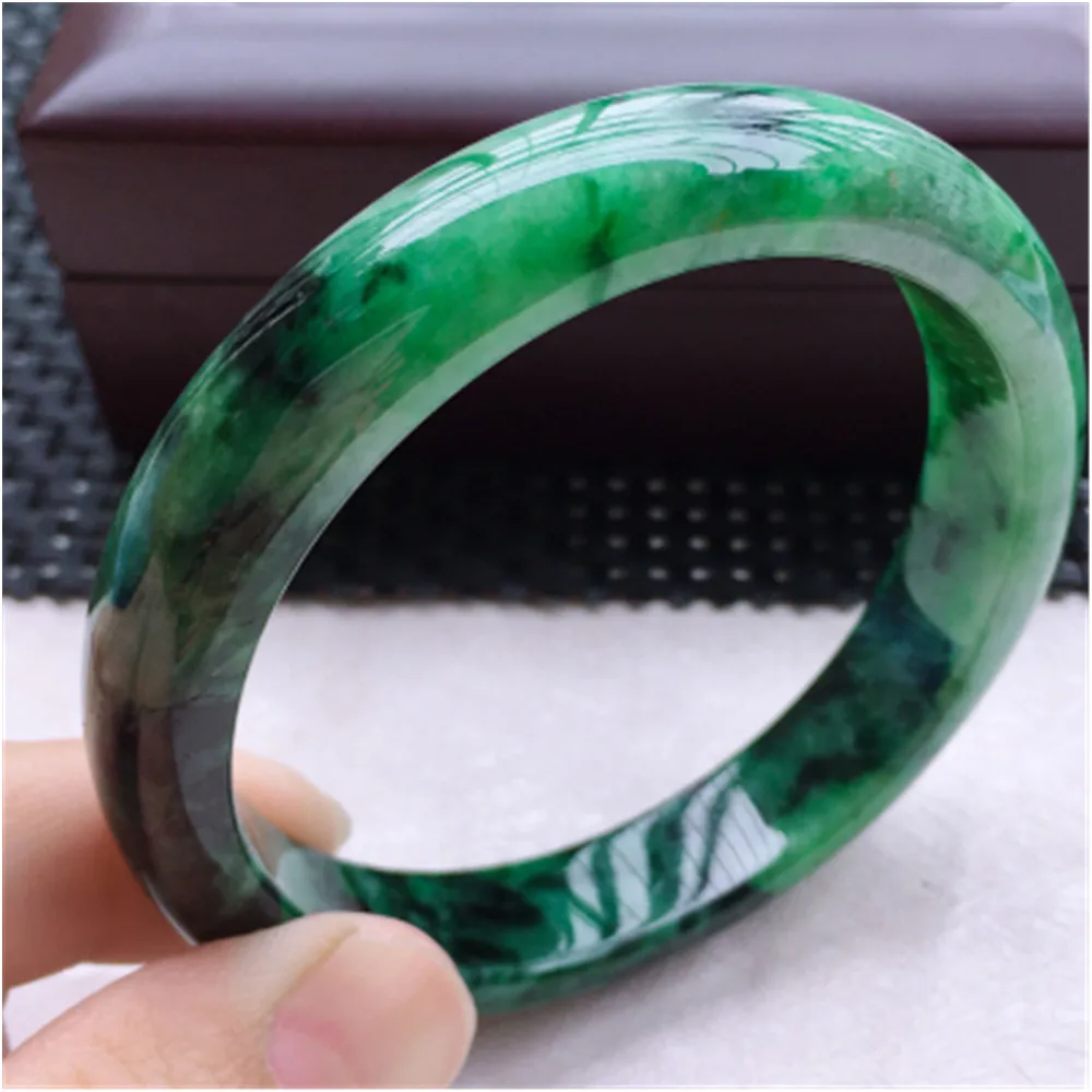 Jewelry Natural Original Ecological Pattern Jade Green Twotone Elegant Bangle