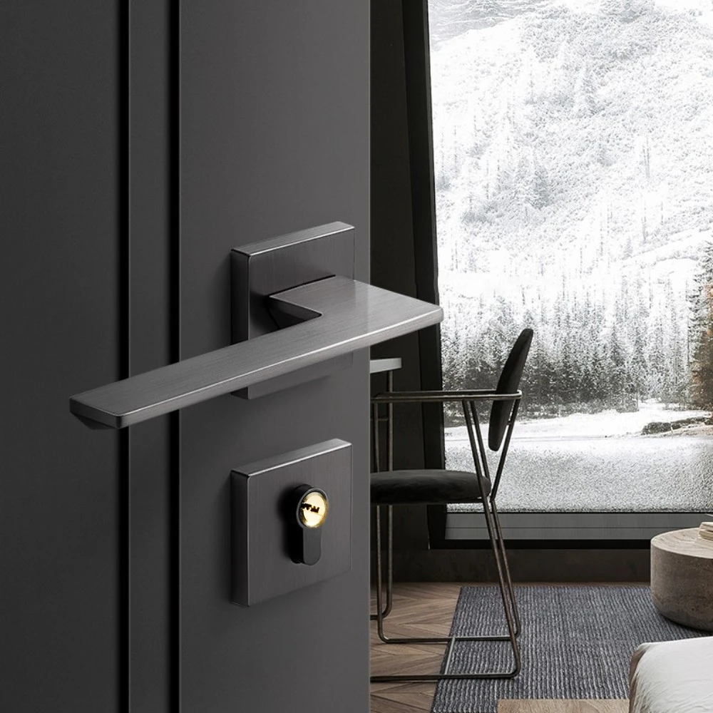 Modern Grey and Black Door Handle Lever Lock Kitchen, Bedroom, Bathroom, Office, Hotel-ping door handle lock