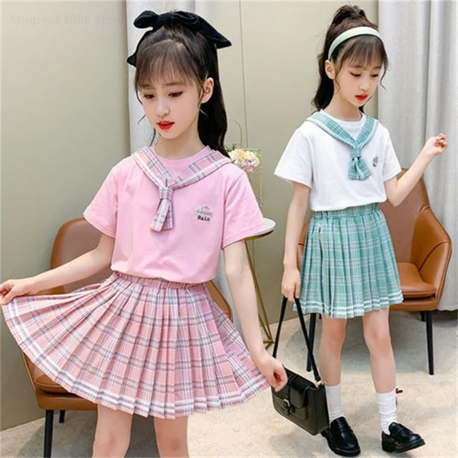 

Children's Sets 2023 Summer College Style Girls School Uniforms Suit Skirts Primary School Students Costumes Trend Kids Clothes
