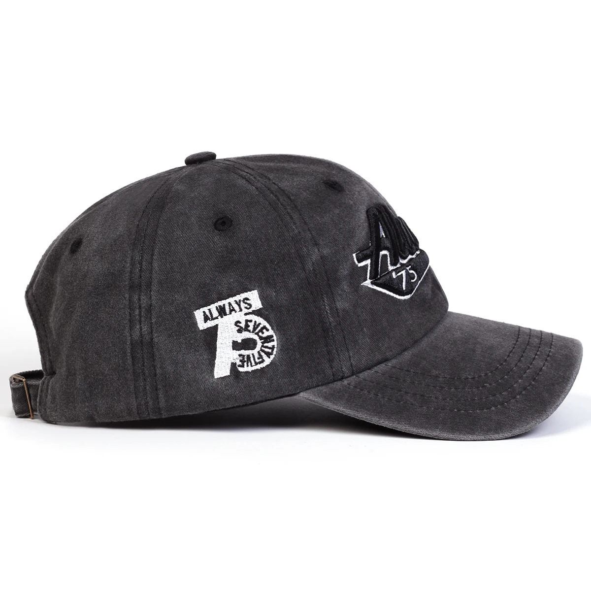 Unisex Always75 Buchstaben-Stickerei-Wasch-Baseballkappen, verstellbare Freizeithüte, Frühlings- und Herbst-Sonnenschutzhut im Freien – Detail 3