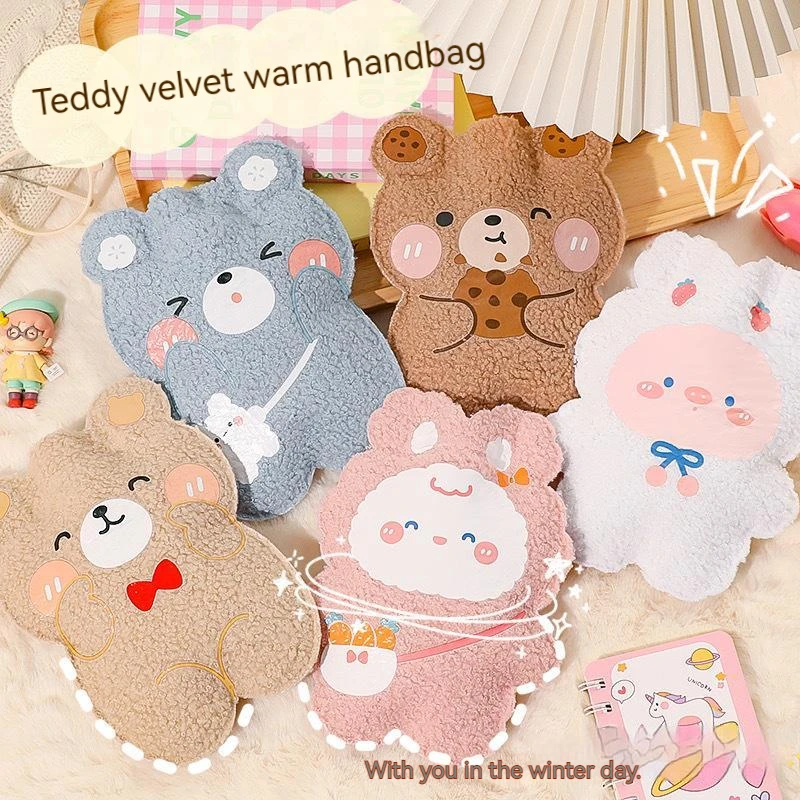 

Cute Plush Bear Warm Water Bag Water Injection Hot Water Bottle Portable Winter Warmth Reusable Kids Hand Warmer Pvc Material