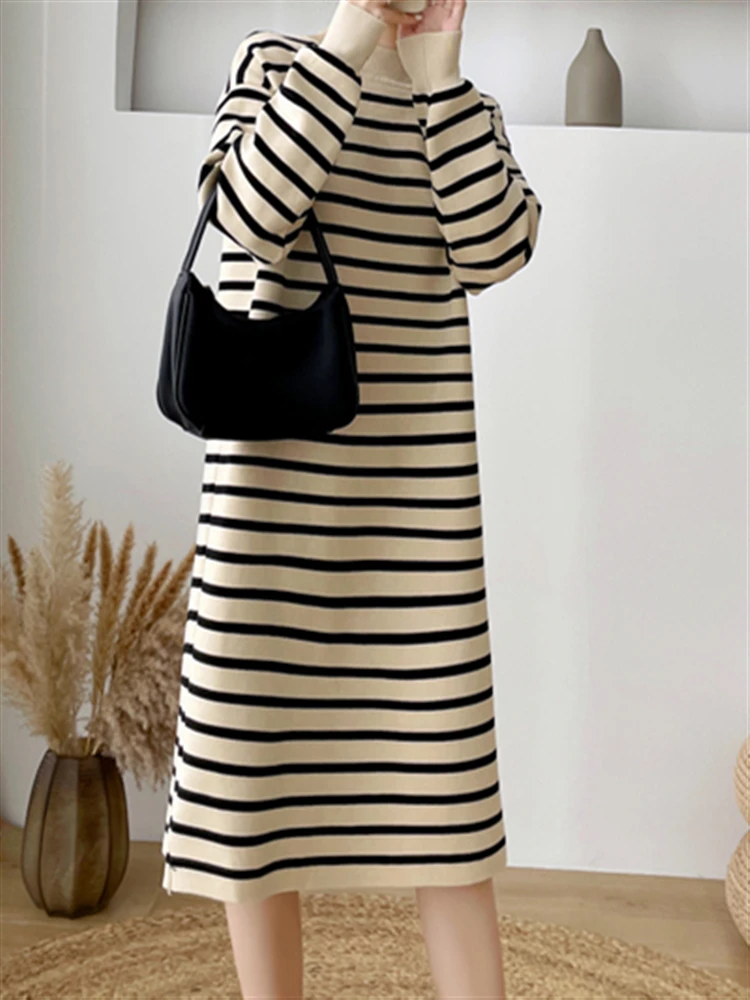 

Warm New Clothing Dresses Sweater Dress Women Thick Knitted Autumn 2022 Elegant Korean Solid Woman Vintage Winter Vestido Female