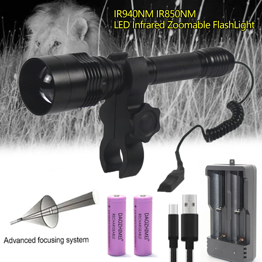 

850nm/940nm LED Telescopic Infrared Zoomable FlashLight Night Vision Tactical Adjustable Illuminator Hunting Lamp Outdoor Light