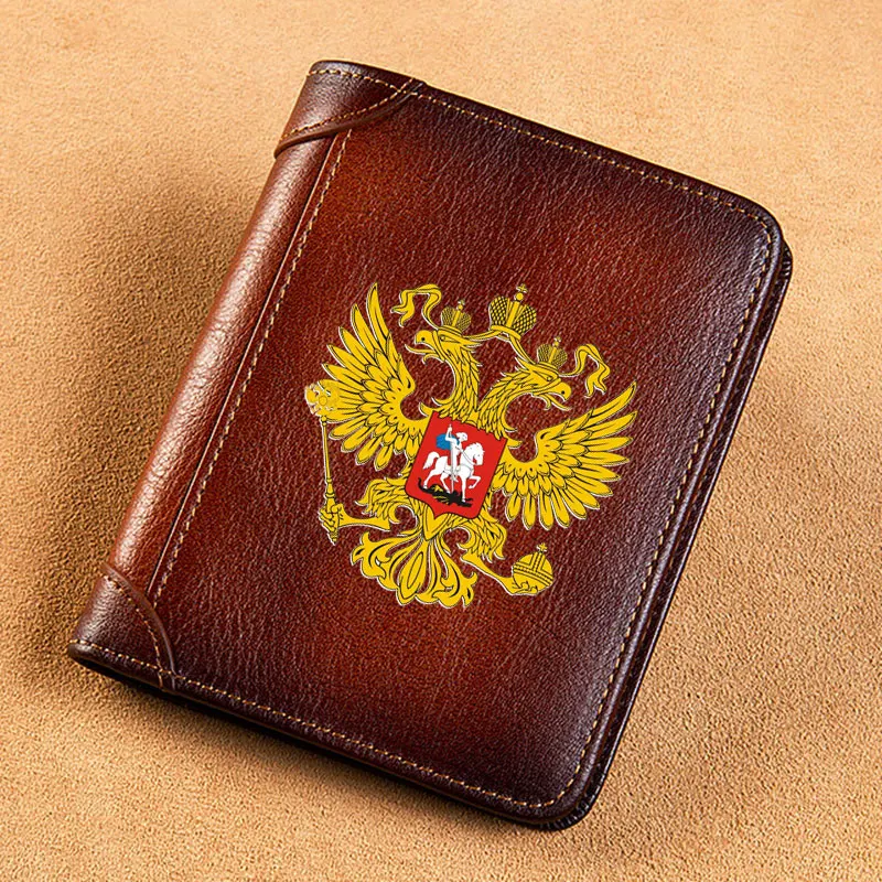 High Quality Genuine Leather Wallet Russian Double-headed Eagle Printing Standard Purse BK008