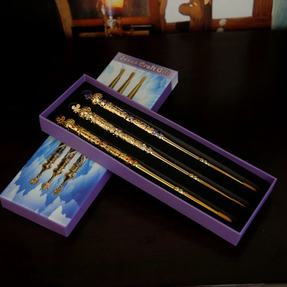Orthodox Church Supplies 3PCS Eastern Orthodox Church Brush Orthodox Holy Oil Ceremonial Articles Gold Plated Prayer Fountain Pen Religious Gifts orthodox church supplies