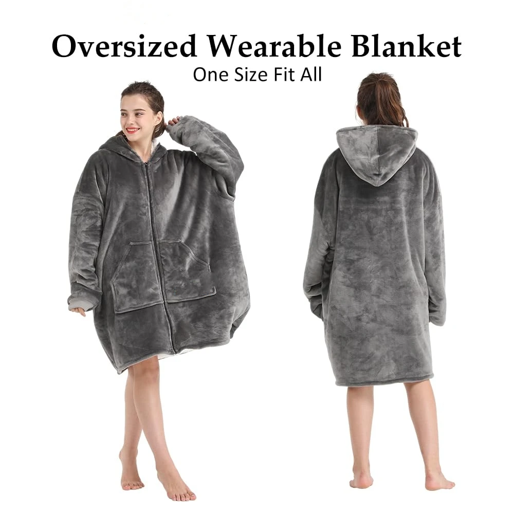 Bedsure Wearable Blanket Hoodie With Sleeves Standard Grey