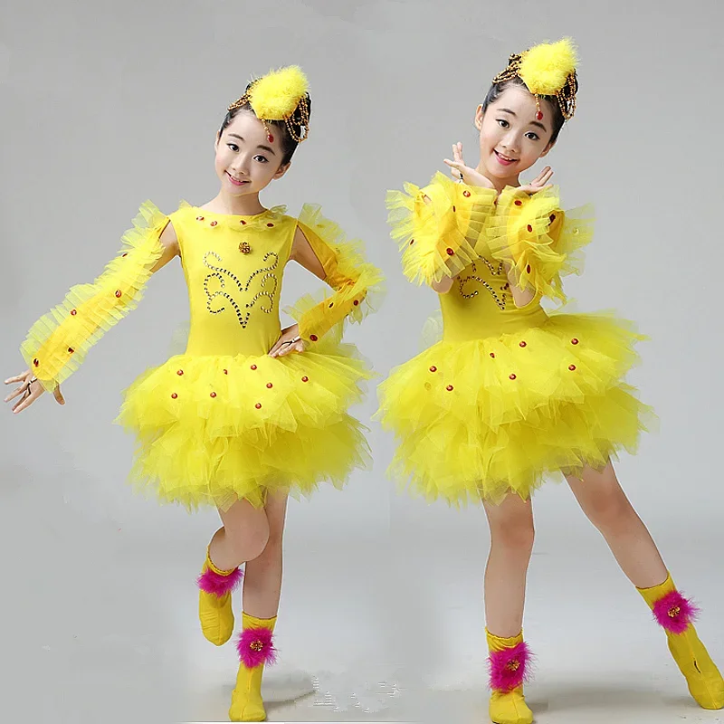 

Yellow chick costumes for children duck cosplay bird dress for kids girls festival dance clothes animal party stage performance