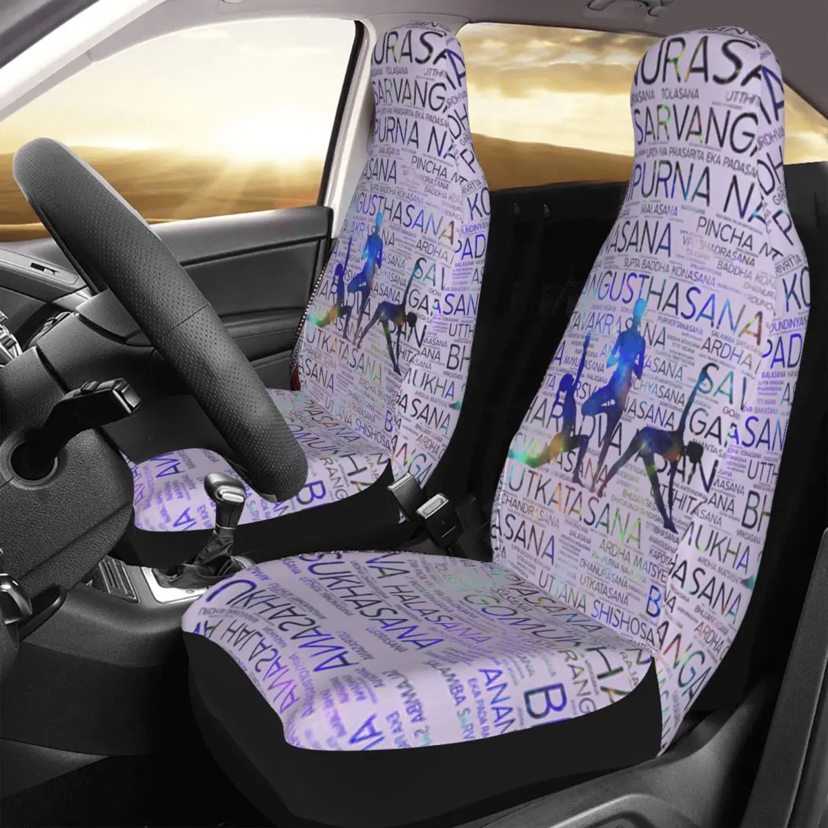 

Yoga Asanas,Poses Sanskrit Word Art Car Seat Cover Custom Printing Universal Front Protector Accessories Cushion Set