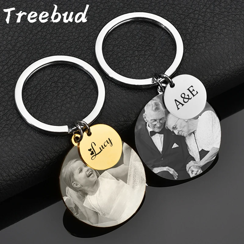 

Treebud Custom Photo Keychains Stainless Steel For Women Men Laser Engraved Picture Name Date Keyrings Family Jewelry Gifts