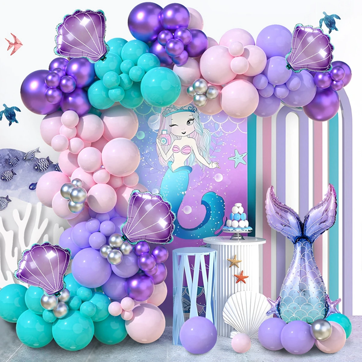 Party Supplies Little Mermaid Party Decoration Mermaid Disposable Tableware Happy 1st Birthday Party Decorations Kids Baby Shower Girl Supplies
