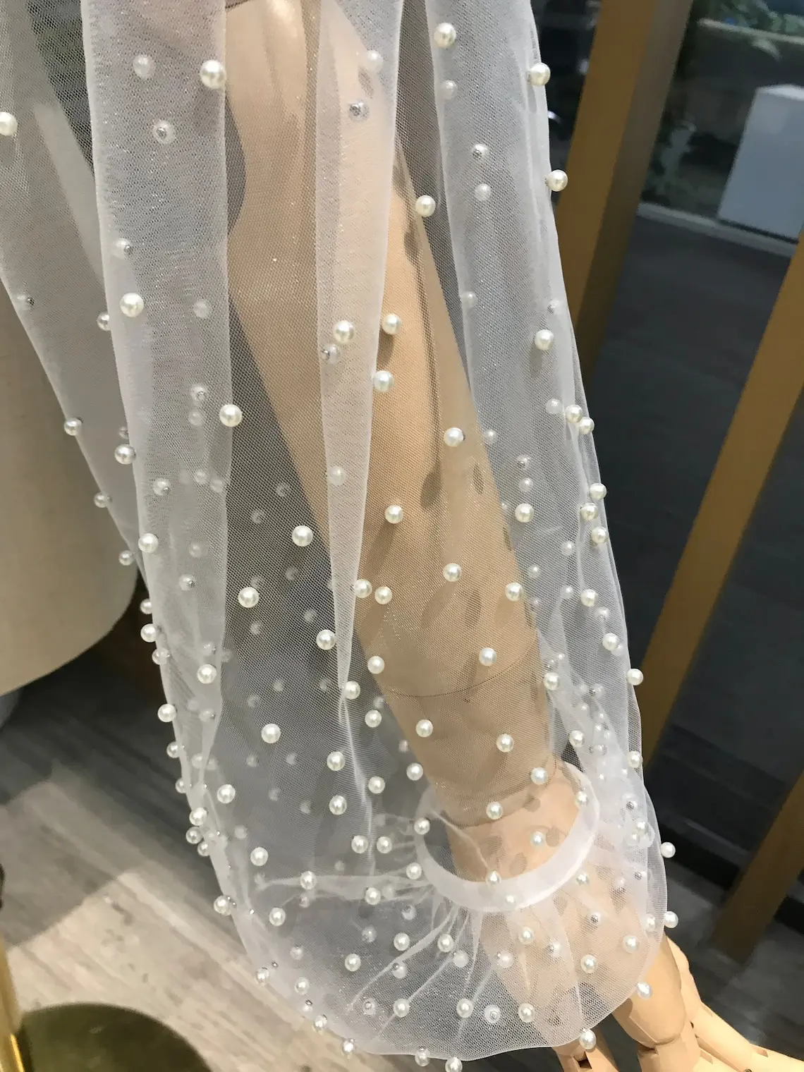 Pearls Tulle Sleeves Wedding Accessory Beaded Bride Gloves Formal Party Bridal Sleeves Women Accessories
