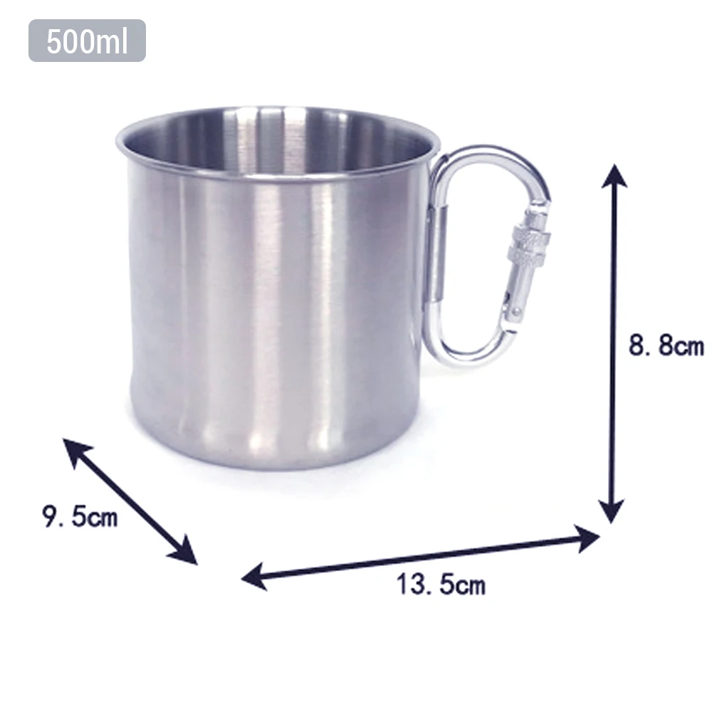 250ml / 500ml Stainless Steel Camping Mug Outdoor Backpacking Cup with Carabiner Handle for Hiking Camping Traveling Equipment portable cups