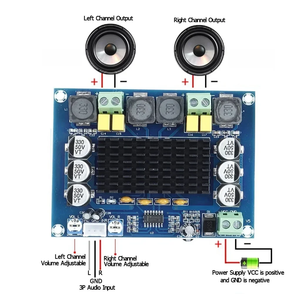 XH-M543 Dual Channel 2*120W Digital Amplifier Board High Power TPA3116D2 Audio Amplifier Module audio amplifier board