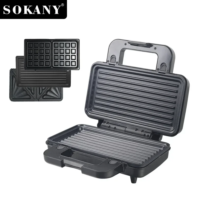 Houselin 3-In-1 Sandwich Maker, Waffle Maker, Panini Press Grill, Con Piastre Rimovibili Antiaderenti, Riscaldamento Rapido E Uniforme