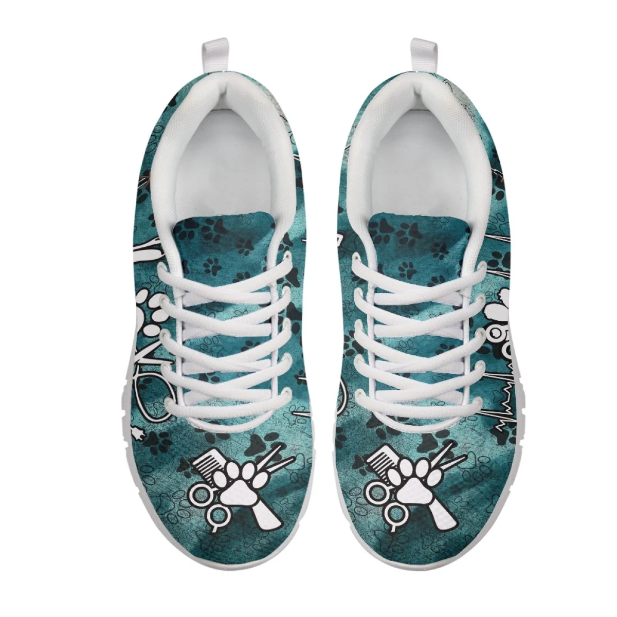 INSTANTARTS New Dog Groomer Design Women's Casual Flats Plus Size 35-48 Sport Sneakers for Ladies Dog Paw Print Walking Footwear