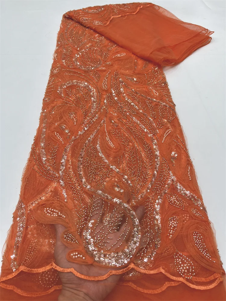 

African Lace Fabric 2023 High Quality Groom Embroidery French Beaed Lace Fabric Nigerian Net Lace For Wedding Dress