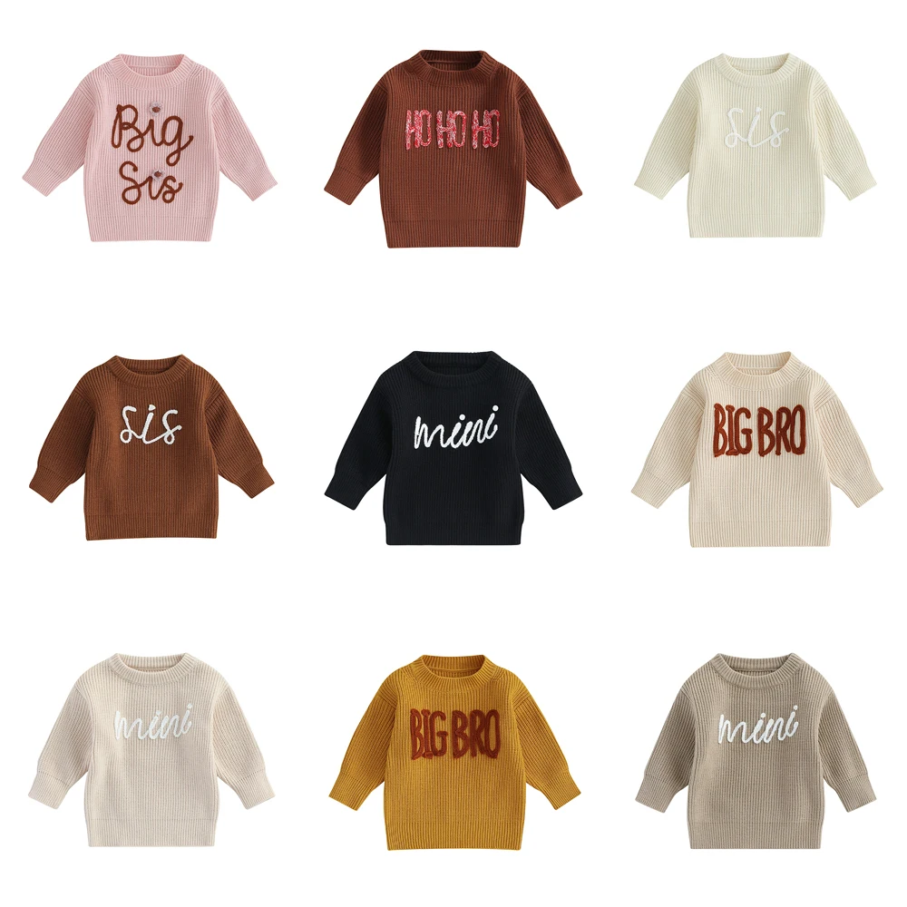 

0-6Y Autumn Winter Children Warm Sweaters Kids Knit Wear Pullovers Tops Toddler Baby Girl Boy Letter Embroidery Sweaters Clothes