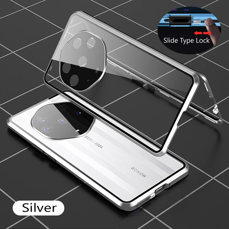 

360 Full Protection Metal Magnetic Double-sided Glass Snap Lock Case For Honor magic4 Pro magic3 Pro Lens Protection Cover